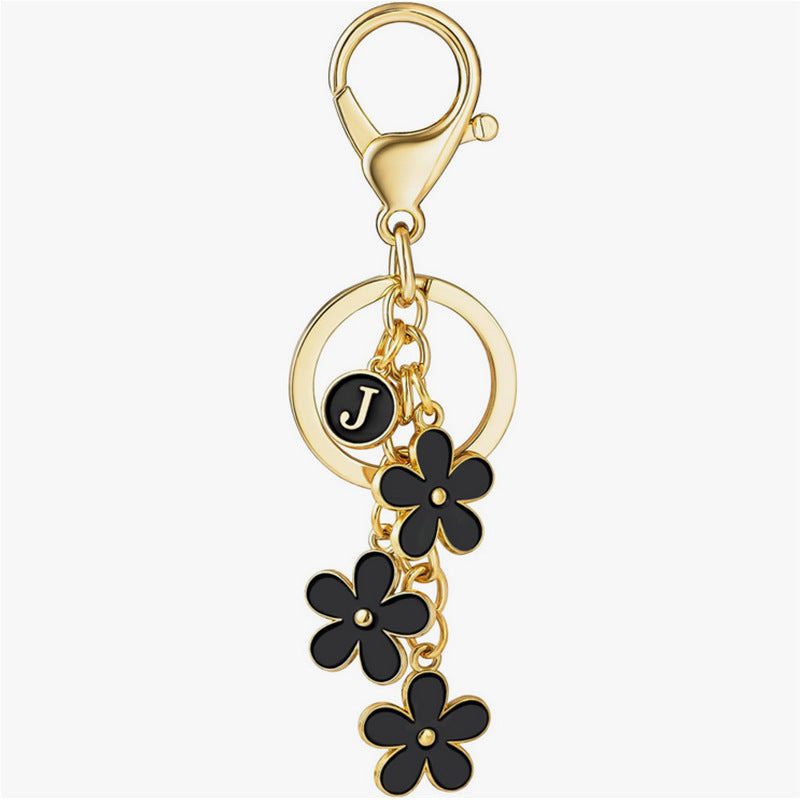 Flower Keychain Lovely Charm Black and White